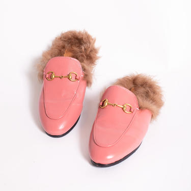 GUCCI Princetown 1955 Shearling Accent Horsebit Mules Slides 27 7 7.5 Pink Rose Loafers GG 