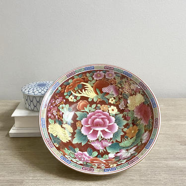 Chinese Enamelware Porcelain Floral Bowl Famille Rose Lotus Flower Serving Bowl 