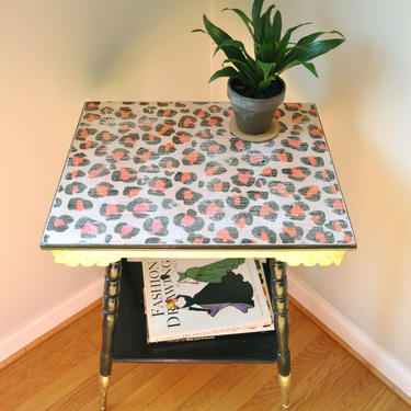 Black Accent Table with Leopard Detail 
