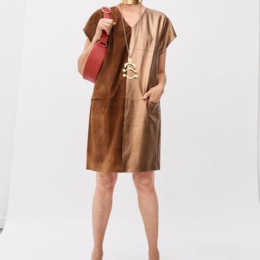 Escada Brown Suede + Leather Dress, Size 44