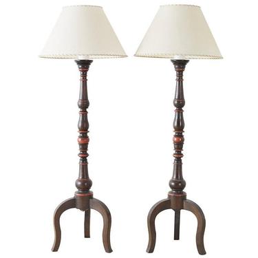 Pair of Spanish Colonial Style Wooden Candlestick Floor Lamps by ErinLaneEstate