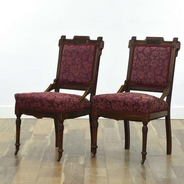 Pair Of Carved Victorian Eastlake Style Accent Chairs