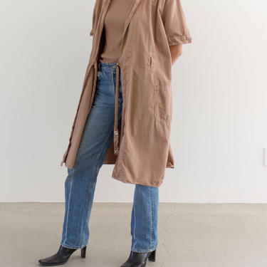 Vintage Dusty Pink Short Sleeve Wrap Shop Coat | Overdye Chore Jacket | long Duster | M L | 