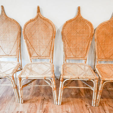 Vintage Bohemian Woven Bamboo Chairs with Cane Seat and Backs (Sold Separately) 