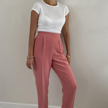 90s silk pants / vintage dusty rose pink 109% silk pleated high waisted straight leg pants | 29 W 