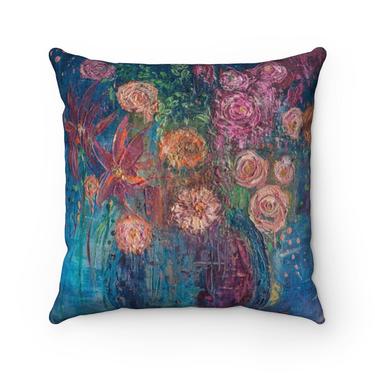 Flowers Decorative Throw Pillow ~  Original Floral Artwork ~ Abstract Flowers ~ Throw pillow ~ Boho Chic ~ Rustic Farmhouse Interior 