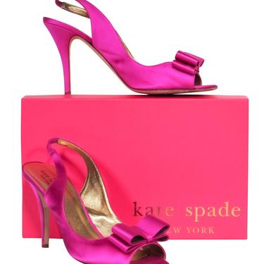 Kate Spade - Fuchsia Satin Slingback Peep Toe Pumps w/ Bow Sz 10