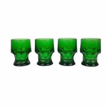 Vintage Emerald Green Viking Glass Glasses, Faceted Green Glassware, Set of 4 