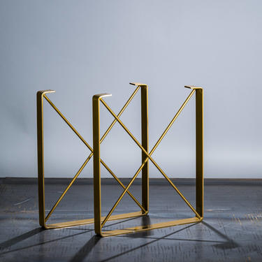 BRASS/GOLD Powder Coat Finish Metal Coffee Table Legs, &quot;U&quot; Shaped Industrial Steel Table Legs with &quot;X&quot; Steel Rod Cross Pieces 