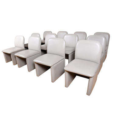 Set of 12 Contemporary Dining Chairs Fully Upholstered in Pearl Gray