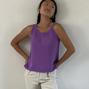 90s cotton sweater tank cropped top / vintage violet raspberry cutaway sleeve sleeveless cotton tank top sweater vest | S 