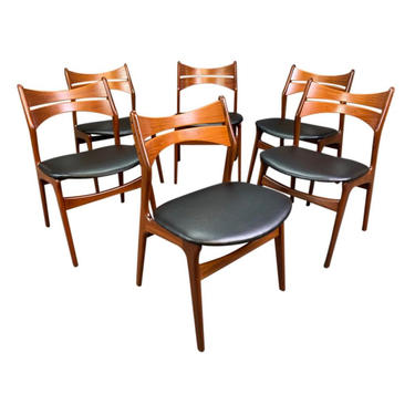 Set of Six Vintage Mid Century Danish Modern Teak Dining Chairs Model #310 by Erik Buck 