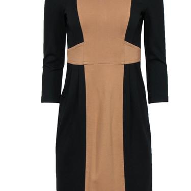 Nanette Lepore - Black & Brown Paneled Three-Quarter Sleeve Sheath Dress Sz 2