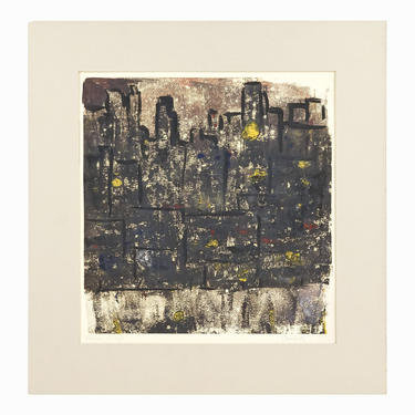1950s Joan Dougherty Gouache Painting &amp;quot;Chicago at Night&amp;quot; Mid Century Modern 