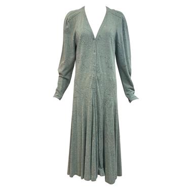 Jean Muir 70s Green Printed Jersey Maxi Dress+