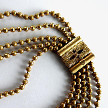 Antique Victorian Brass Bead Ball Necklace 