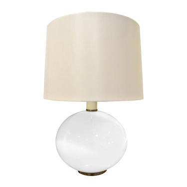 Elegant Table Lamp in White Glass with Brass Base 1960s