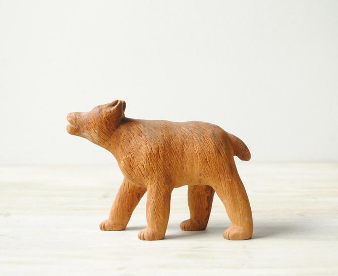 Vintage Carved Wood Bear Figurine, Wooden Carved Bear Statues