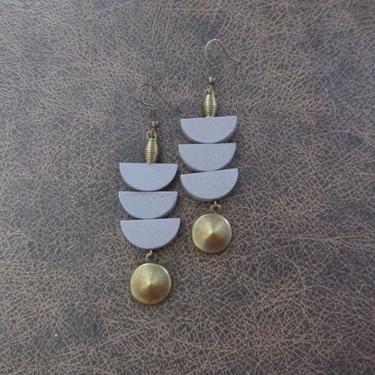 Gray wooden earrings, geometric earrings, mid century modern earrings, ethnic earrings, bold statement earrings, unique pagoda earrings 2 