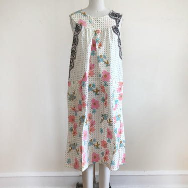 Sleeveless Mixed Print Sundress/House Dress - 1970s 