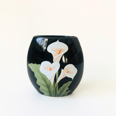 Vintage 1980s Black Calla Lily Pillow Vase 