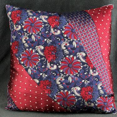 One of a Kind Up-Cycled Necktie Pillow  - 14&quot;x14&quot; Pillow Made from Up-Cycled Silk Ties (Pillow Form Included) | FREE SHIPPING 