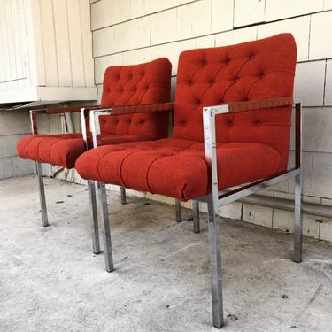 Pair of Milo Baughman Style Chrome Lounge Chairs