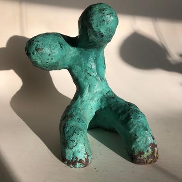 Abstract Figurative Bronze Sculpture, Aqua Patina, signed and dated 1994 by New York artist Morgan Garwood,4.5 inches wide x 5.5 inches high 