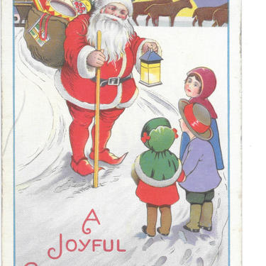 Antique Vintage Christmas Postcard Santa Deer Toys Snow Children USA Series 732 