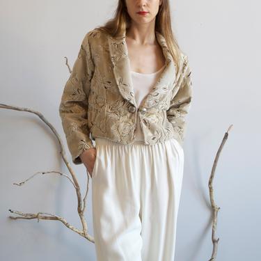 Velvet cropped tapestry jacket / size S M 