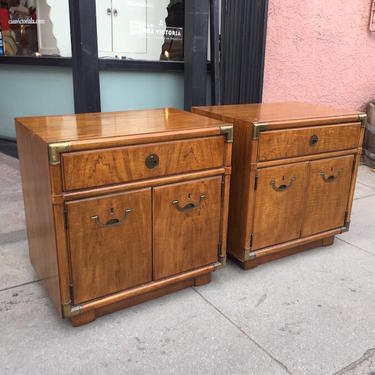 Campaigning for Calm | Pair of Classic Campaign-style Nightstands by Drexel