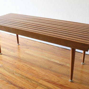 Mid Century Modern Slatted Coffee Table Bench