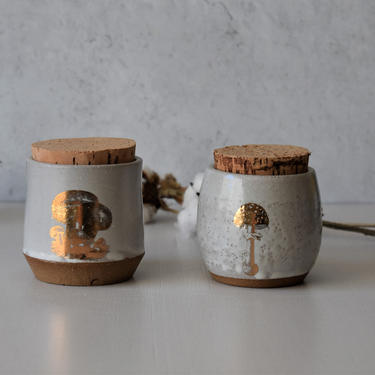 Mushroom Ceramic spice jar, Rustic kitchen organizer, Kitchen canisters 