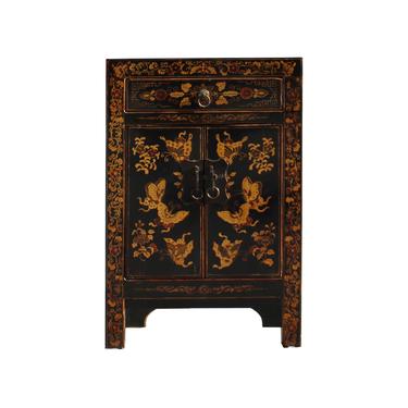Black Lacquer Golden Butterflies End Table Nightstand cs5396S