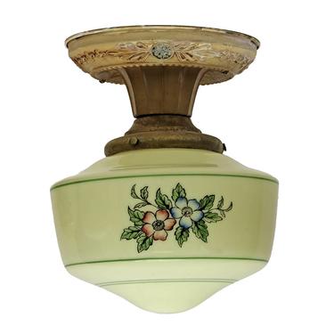 Romantic Schoolhouse Fixture with Painted Milk Glass Shade – Flowers