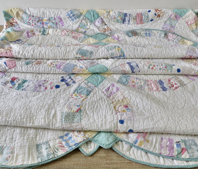 Pink & White Floral Patterns- Patches Include Shears Paisley Print- Daybed Patch Vintage Quilt with Red Twin Throw Children Playing