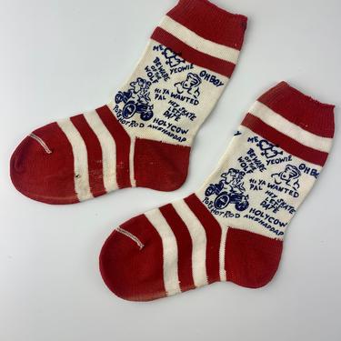 1950'S Novelity Socks with Screen Printed 50'S Images and Corny Slogans - Super Small Size 