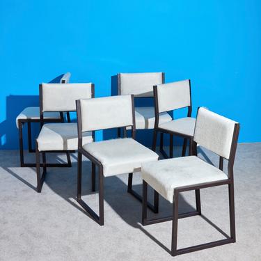 Set of 6 White Cowhide Dining Chairs