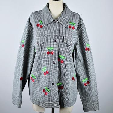 1990's Lightweight Gingham Jacket with Embroidered Cherries 