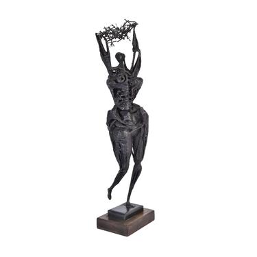Rudolph Seno “Harvest Girl” 1969 Bronze Patinated Metal Sculpture Cubist Brutalist 