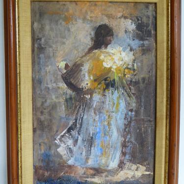 ok 1965 Antonio Vasquez Parra Framed Impressionist Oil\/Canvas Mother and Child w Calla Lilies