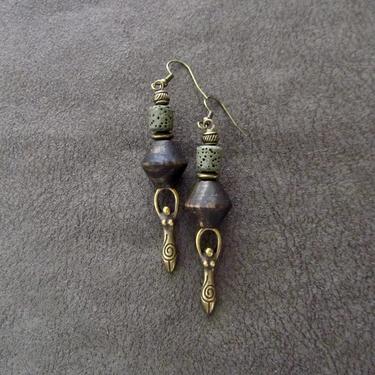 Goddess earrings, African statement earrings, Afrocentric earrings, green tribal earrings, primitive earrings, boho chic, female figure 0 