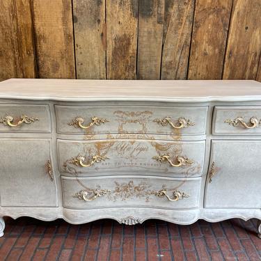 Beautiful white vintage French buffet, French Dresser, wood carved furniture, painted with Dixie Belle chalk paint 
