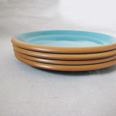 Vintage 80s Crown Corning Sonora Dinner Plates Set 4 - Terracotta Orange Turquoise Blue Dishes - Southwest Boho Kitchen - Housewarming Gift 