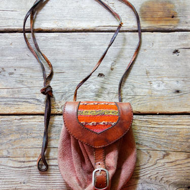 Vintage Handmade Suede Leather 6&amp;quot; Cross Body Bag Large Necklace Pouch Tarot Deck Holder, Woven Hippie Coin Purse, Medicine Bag, Mini Purse 