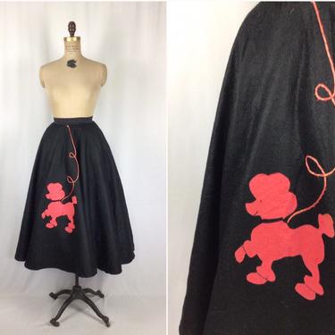 Vintage circle skirt | Vintage black pink poodle skirt | 1950s style felt full skirt 