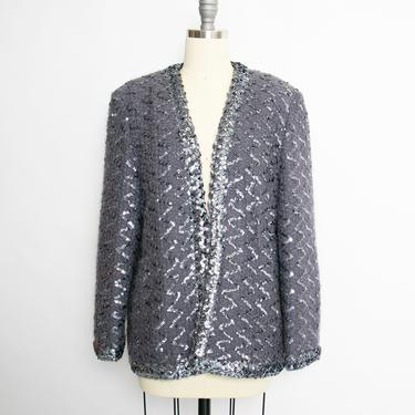 1970s Lilli Diamond Cardigan Sequin Mohair Sweater L 