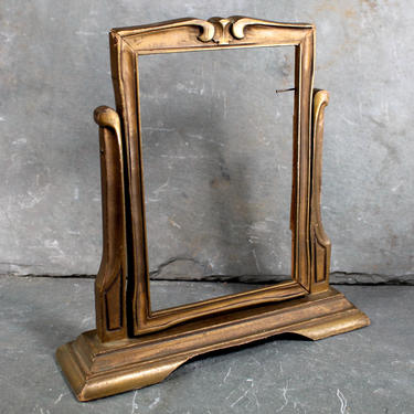 Lovely Swivel Wooden Frame - Vintage Wooden Frame - Scalloped Top, Gold-Toned Frame - Tabletop Wooden Vanity Mirror Frame 