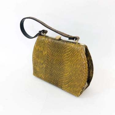 1950s Olive Green Snakeskin Handbag | Brown Snakeskin Handbag 