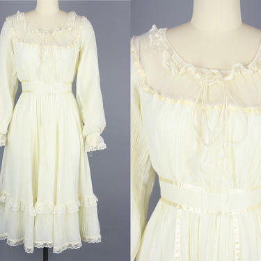 1970s GUNNE SAX Dress | Vintage 70s Ivory Cotton Voile Dress | small 